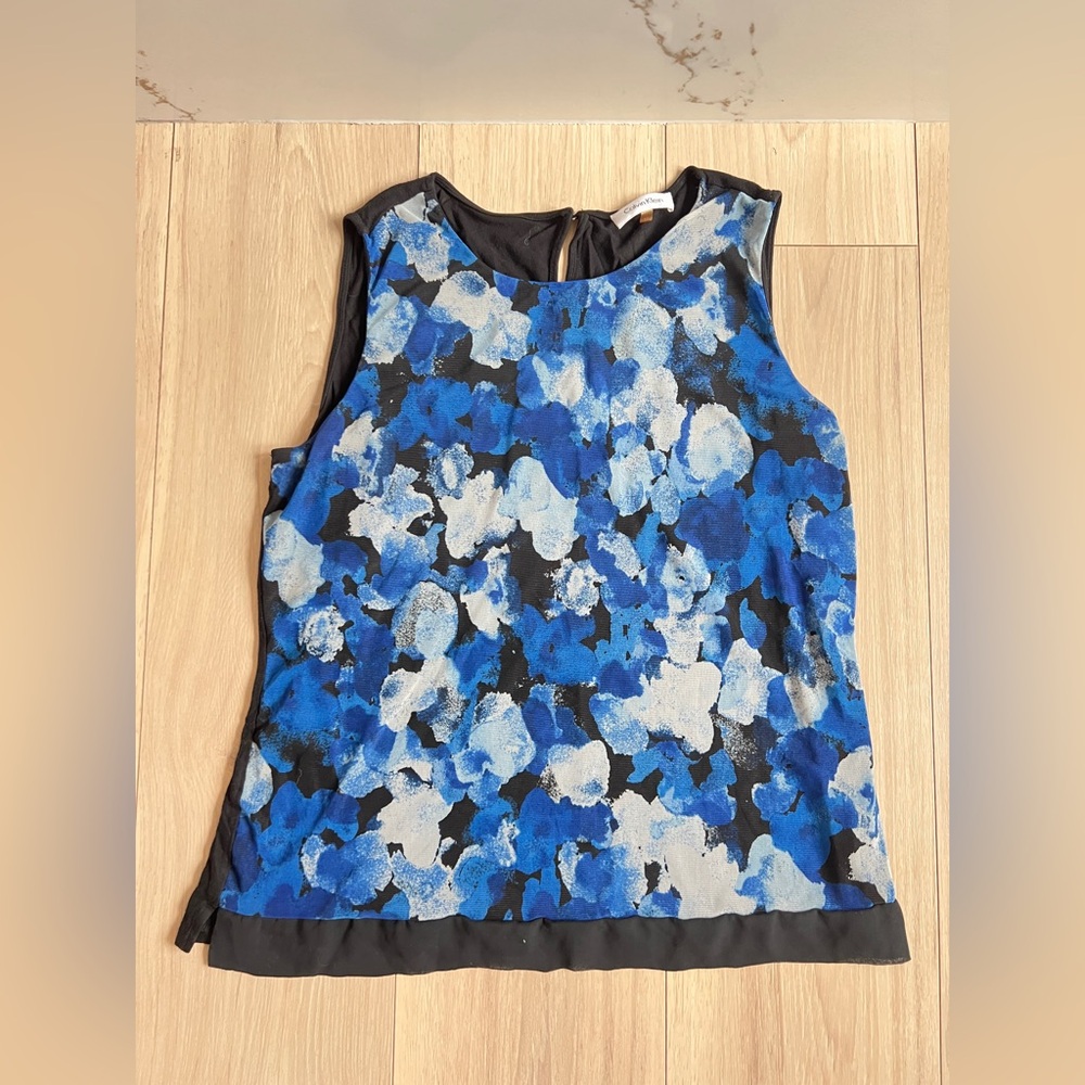 Calvin Klein Blue and Black Patterned Blouse